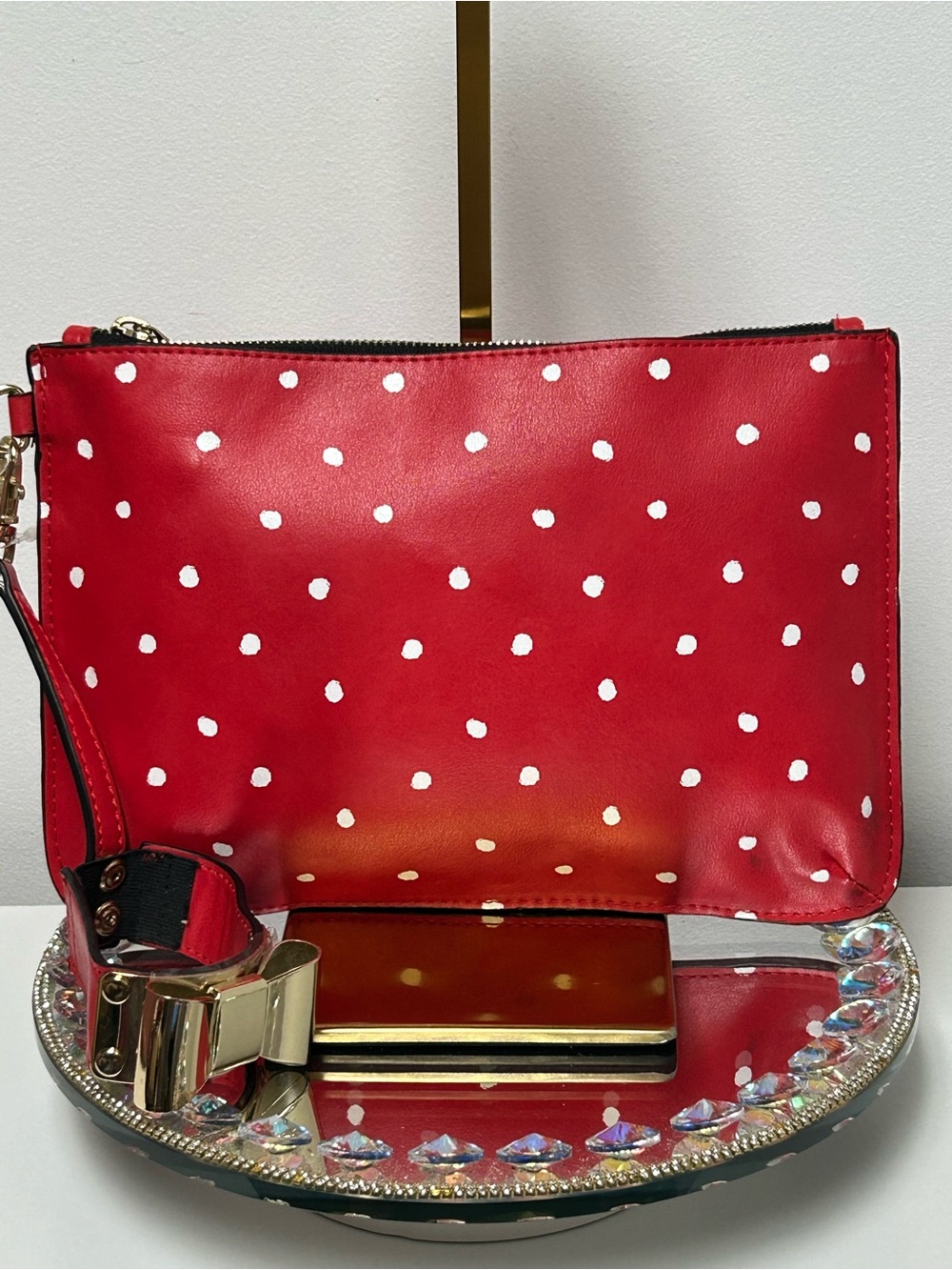 Aldo Red Polka Dot Bow Wristlet Clutch Approx. 11 x 8